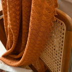 Boho chic crochet curtain in earthy orange, made from a soft microfiber blend. Measures 52 x 84 inches, perfect for adding a warm, 3