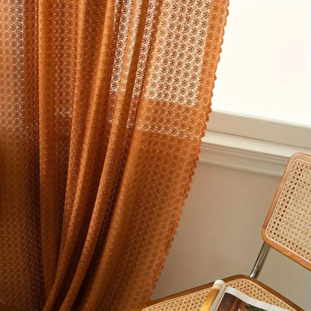Crochet curtain – Bohemian style – Earthy orange – Light-filtering home decor 4