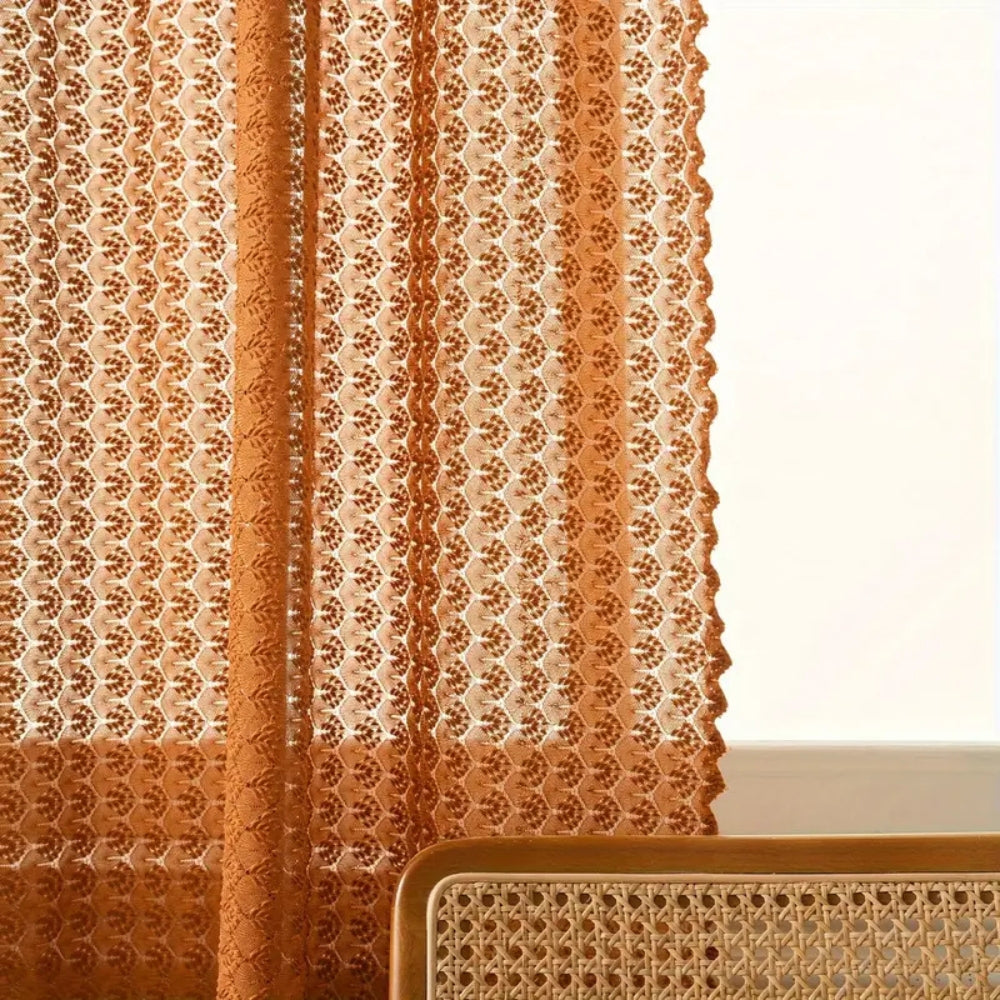 Crochet curtain – Bohemian style – Earthy orange – Light-filtering home decor 5