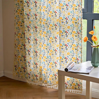 Curtain – Cotton-linen blend – Yellow flower design – Light filtering semi-blackout – Rustic farmhouse elegance 1