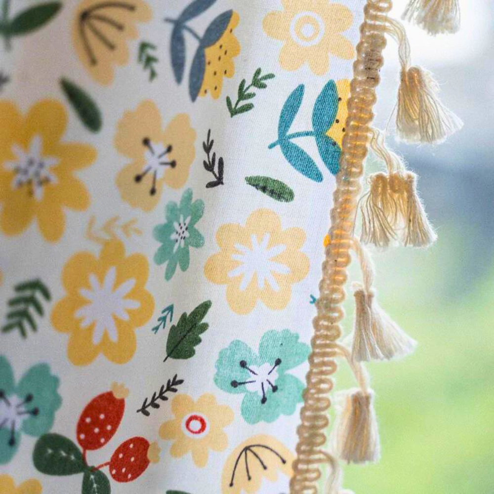 Curtain – Cotton-linen blend – Yellow flower design – Light filtering semi-blackout – Rustic farmhouse elegance 2