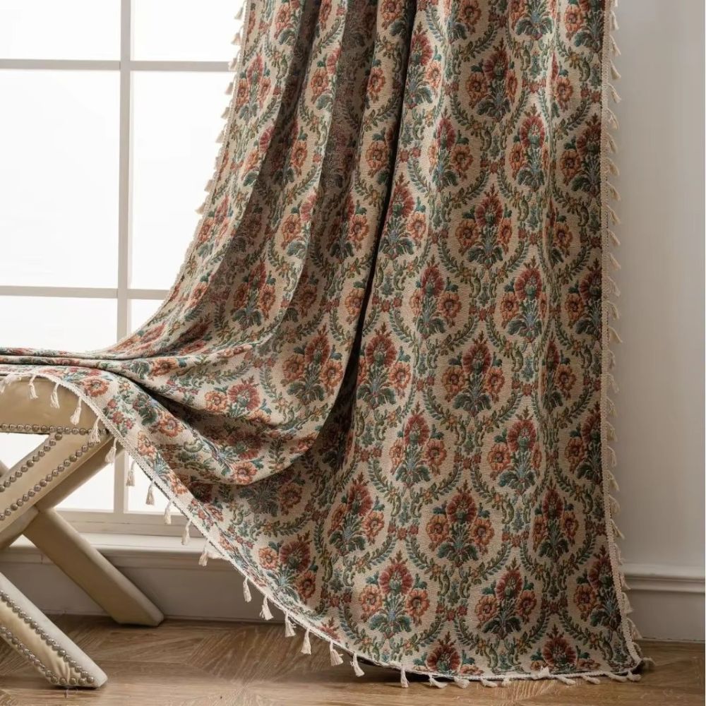 Curtain – Floral microfiber blend – Vintage-inspired design – Boho tassel trim – 52 x 84 in 3