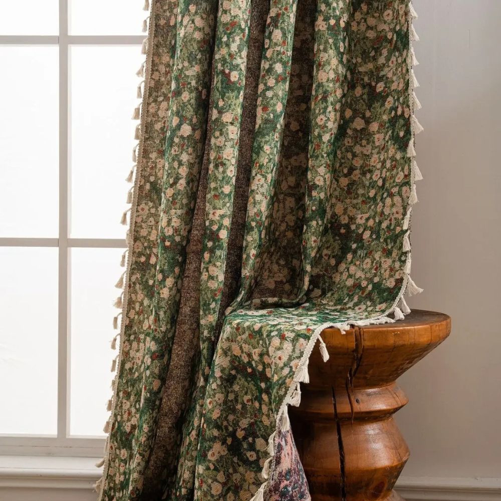 Curtain – Floral microfiber blend – Vintage-inspired design – Boho tassel trim – 52 x 84 in 5