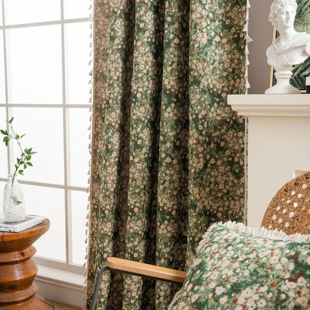 Curtain – Floral microfiber blend – Vintage-inspired design – Boho tassel trim – 52 x 84 in 6