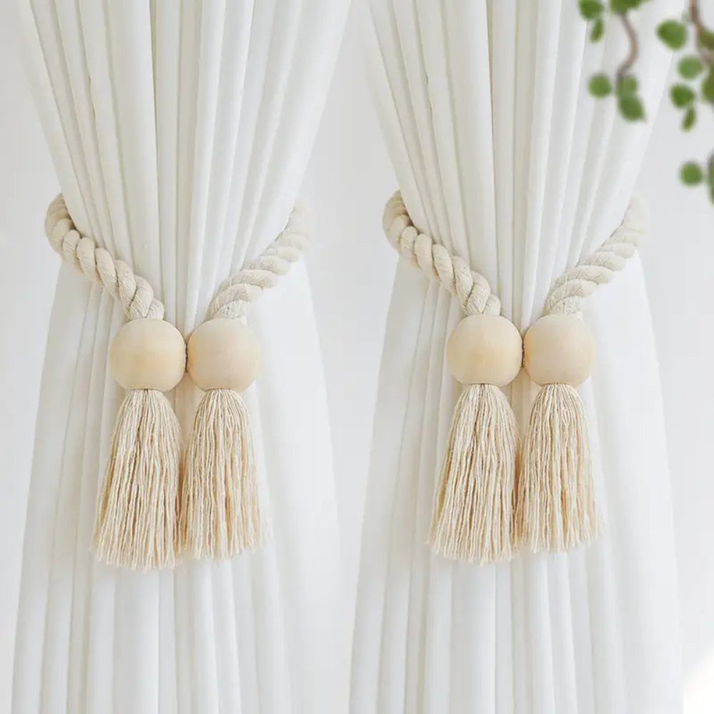 Curtain tiebacks – Cotton and wooden beads – Rustic tassel design – Home décor accessory for living rooms and bedrooms 2