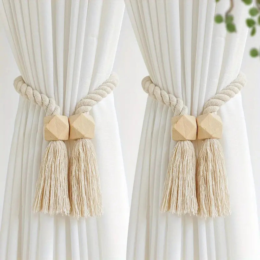 Curtain tiebacks – Cotton and wooden beads – Rustic tassel design – Home décor accessory for living rooms and bedrooms 3