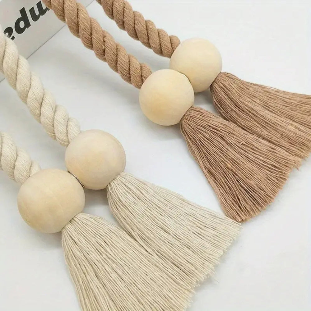 Curtain tiebacks – Cotton and wooden beads – Rustic tassel design – Home décor accessory for living rooms and bedrooms 5