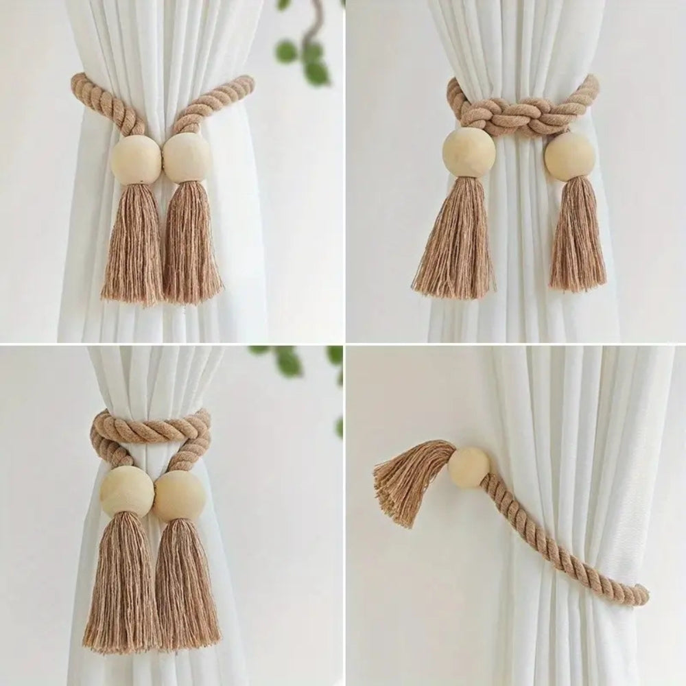 Curtain tiebacks – Cotton and wooden beads – Rustic tassel design – Home décor accessory for living rooms and bedrooms 6