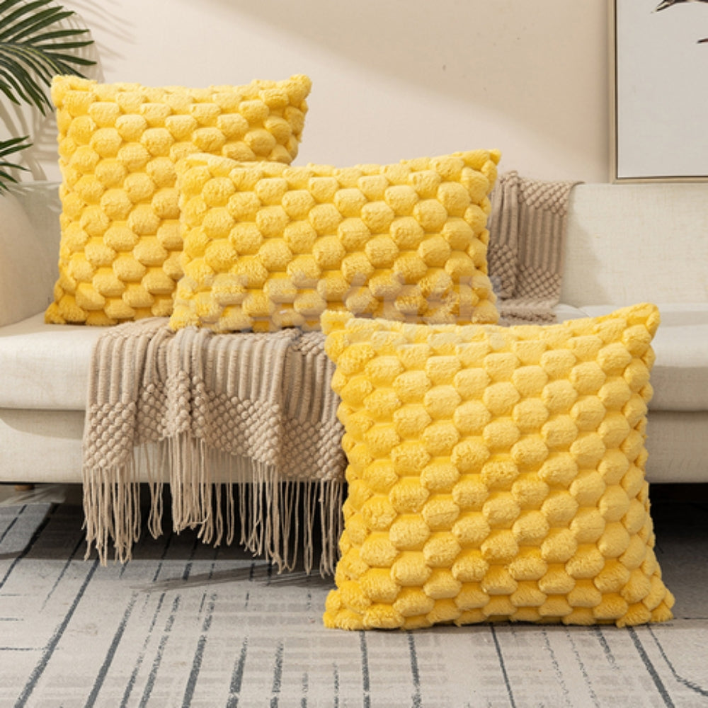 Cream white cushion cover made from a soft cotton-polyester blend, measuring 18 × 18 inches. Perfect for adding a cozy touch to home decor 2