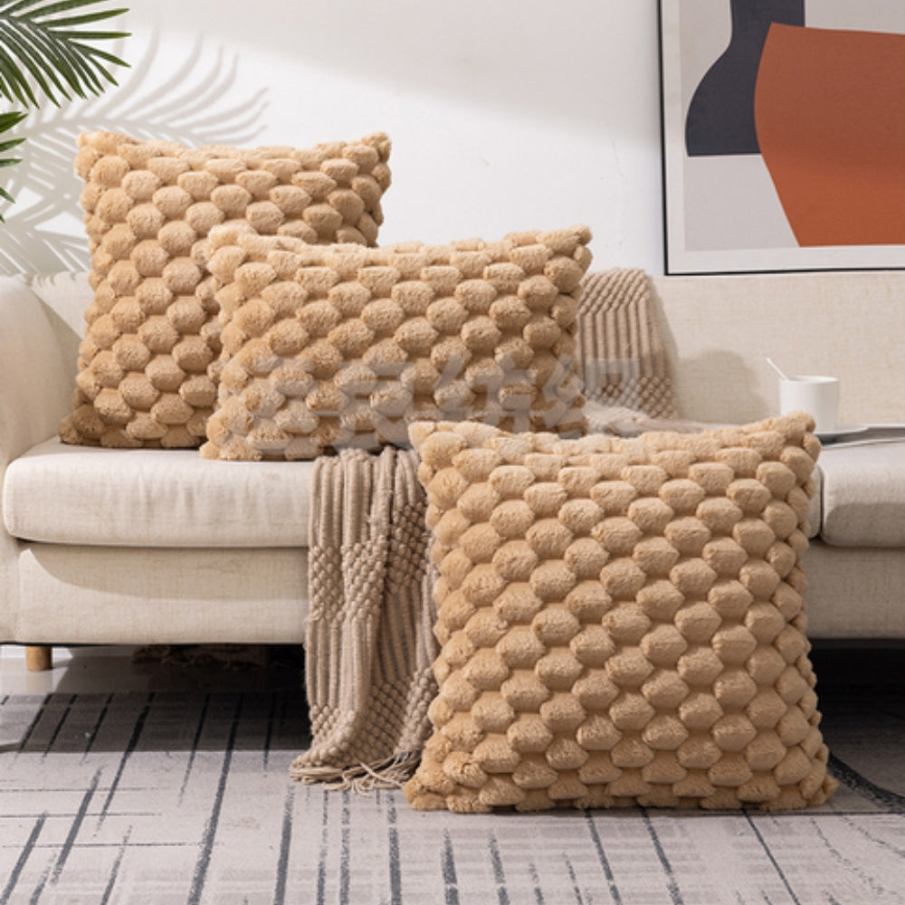 Cream white cushion cover made from a soft cotton-polyester blend, measuring 18 × 18 inches. Perfect for adding a cozy touch to home decor 4