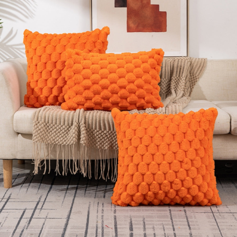 Cream white cushion cover made from a soft cotton-polyester blend, perfect for cozy home decor. Measures 18 × 18 inches, featuring a simple 7