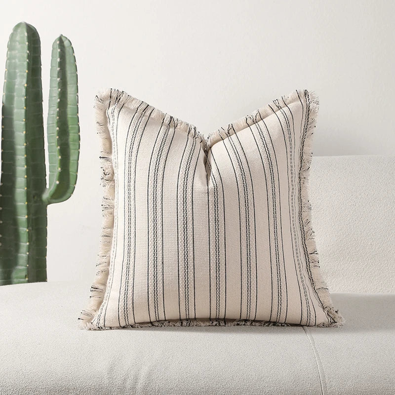 Cushion cover – Jacquard weave – Elegant fringe details – Soft cotton-polyester blend – 17.7 x 17.7 in 0