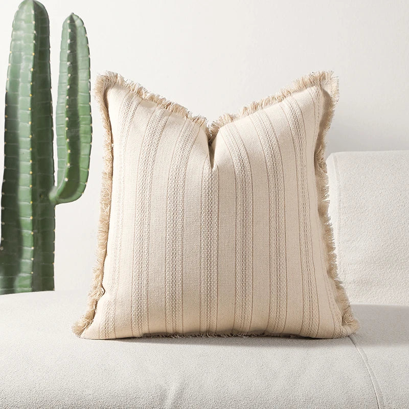 Cushion cover – Jacquard weave – Elegant fringe details – Soft cotton-polyester blend – 17.7 x 17.7 in 2