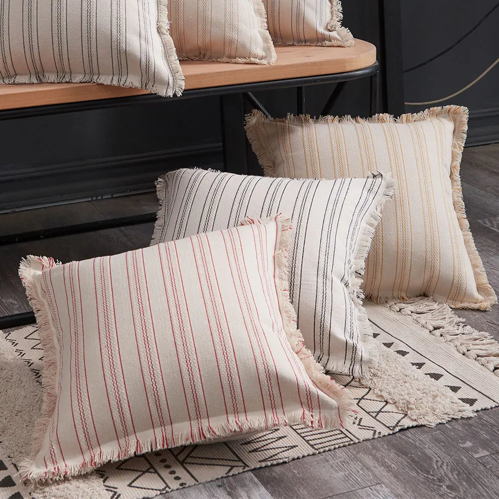 Cushion cover – Jacquard weave – Elegant fringe details – Soft cotton-polyester blend – 17.7 x 17.7 in 6