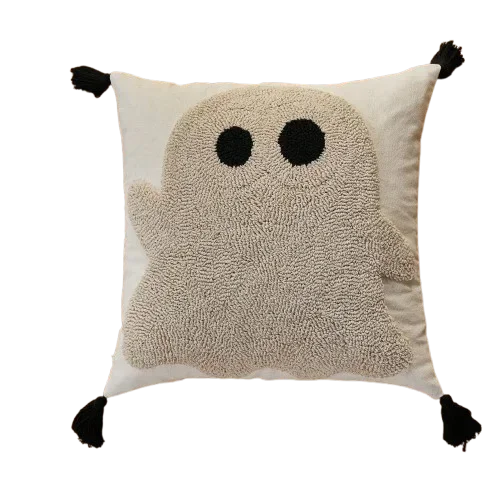 Cushion cover – Polyester – Embroidered ghost and pumpkin – Halloween decor for sofa – 17.7 x 17.7 in 10