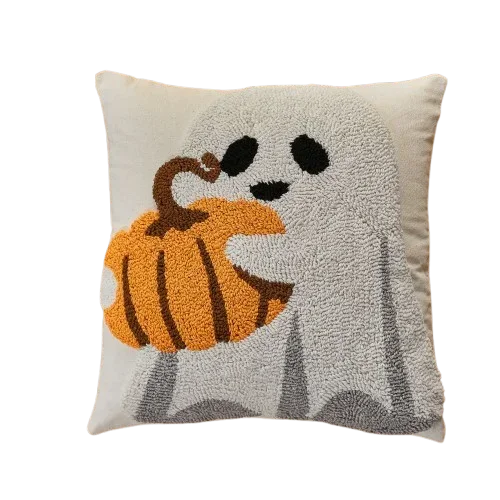 Cushion cover – Polyester – Embroidered ghost and pumpkin – Halloween decor for sofa – 17.7 x 17.7 in 6