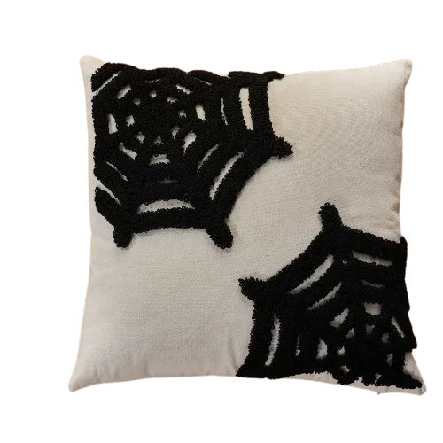 Cushion cover – Polyester – Embroidered ghost and pumpkin – Halloween decor for sofa – 17.7 x 17.7 in 7