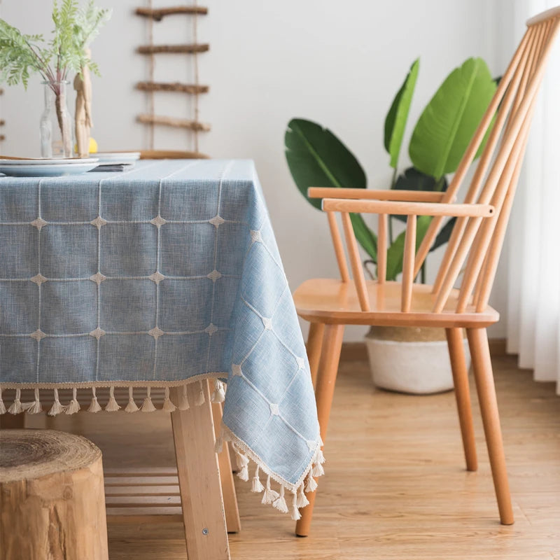 Custom Linen Tablecloth with Blue Stripes - Elegant Christmas Table Cover, Customizable Size for Banquet Dining 11