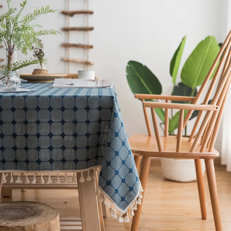 Custom Linen Tablecloth with Blue Stripes - Elegant Christmas Table Cover, Customizable Size for Banquet Dining 13