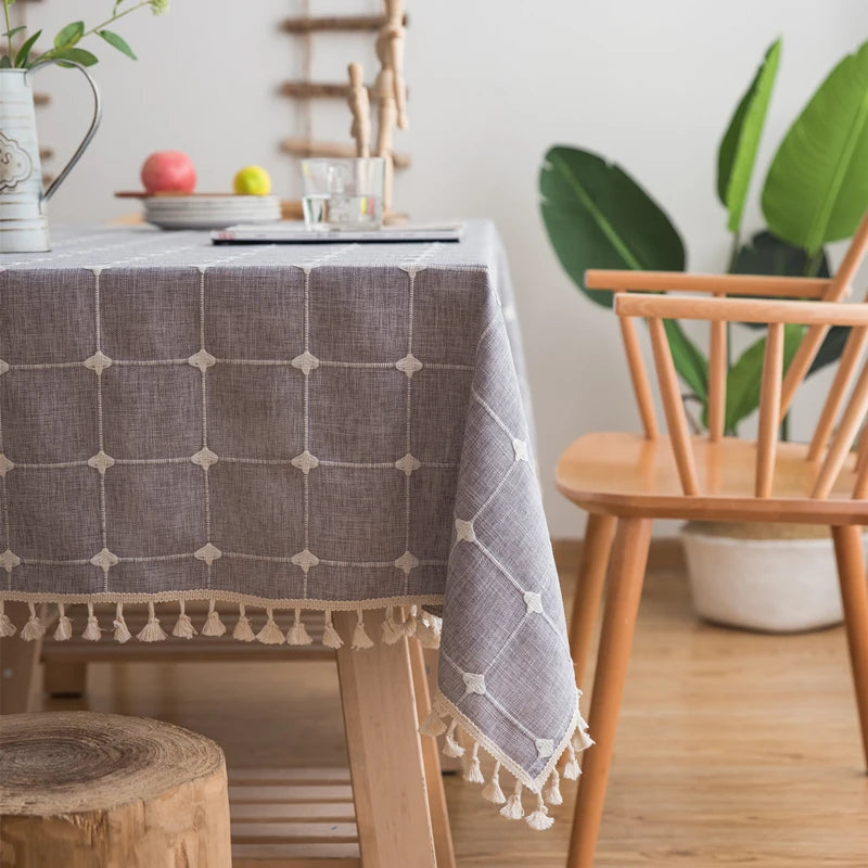 Custom Linen Tablecloth with Blue Stripes - Elegant Christmas Table Cover, Customizable Size for Banquet Dining 14