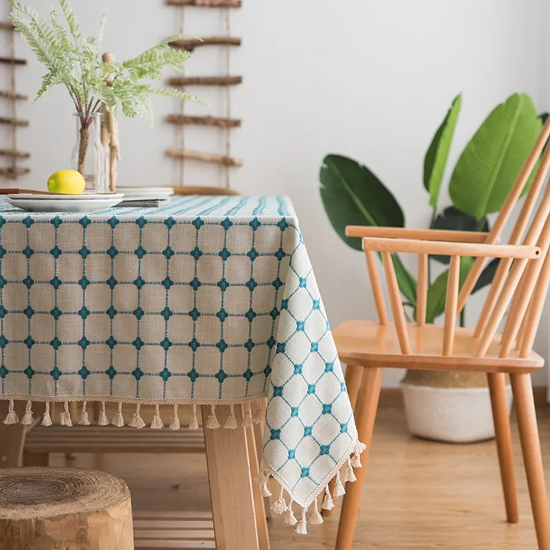 Custom Linen Tablecloth with Blue Stripes - Elegant Christmas Table Cover, Customizable Size for Banquet Dining 16