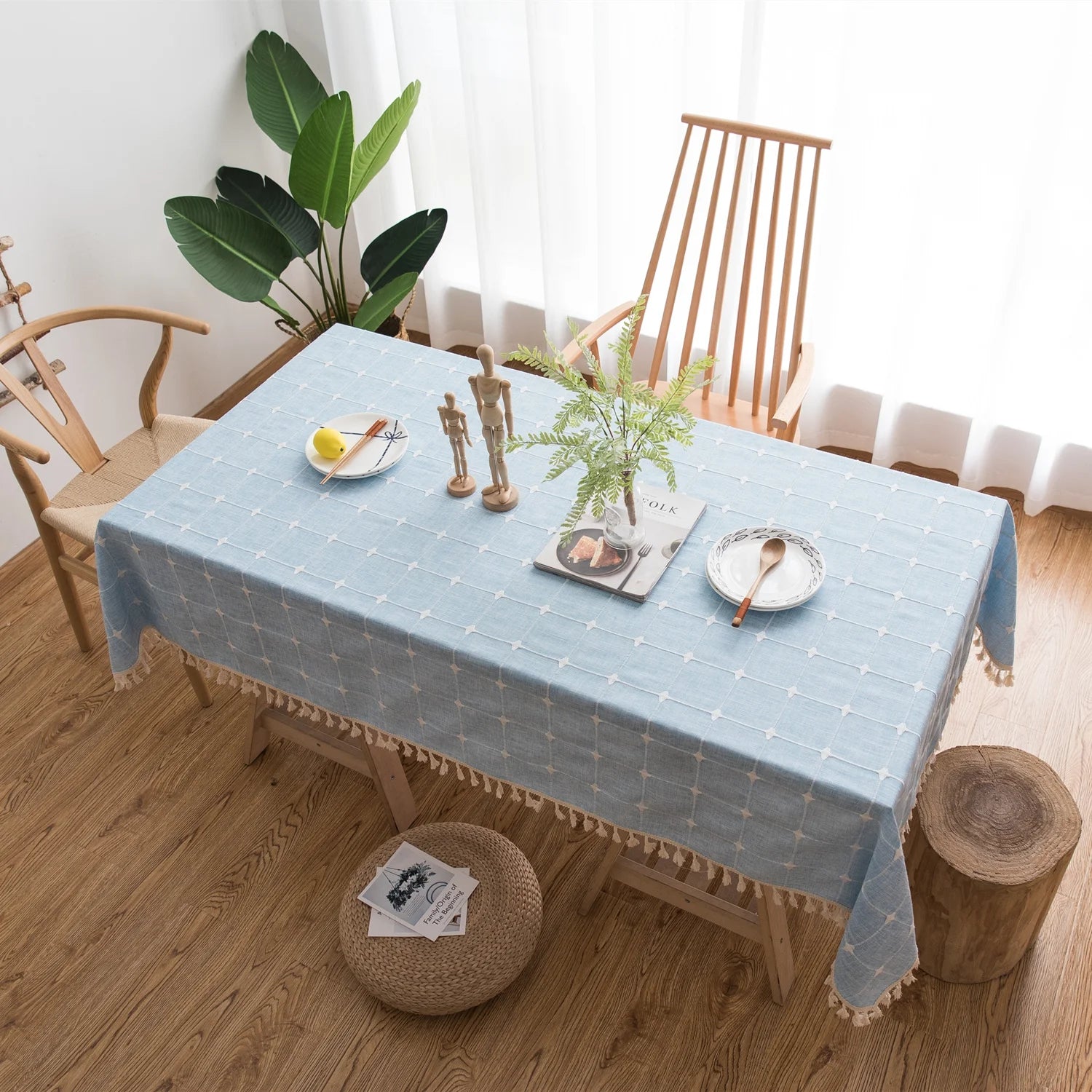 Custom Linen Tablecloth with Blue Stripes - Elegant Christmas Table Cover, Customizable Size for Banquet Dining 2
