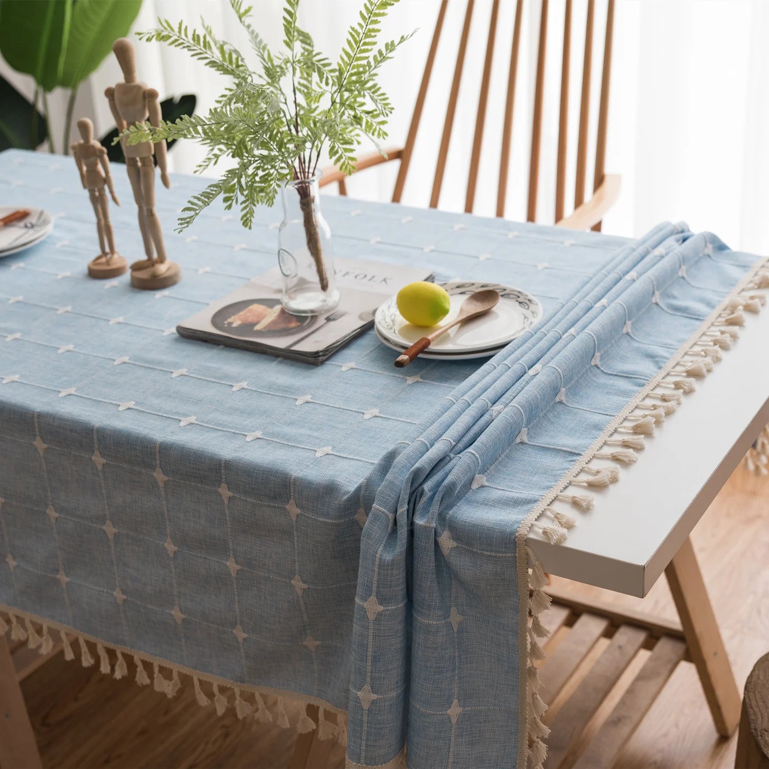 Custom Linen Tablecloth with Blue Stripes - Elegant Christmas Table Cover, Customizable Size for Banquet Dining 3