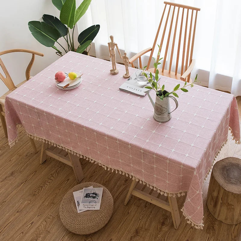 Custom Linen Tablecloth with Blue Stripes - Elegant Christmas Table Cover, Customizable Size for Banquet Dining 5