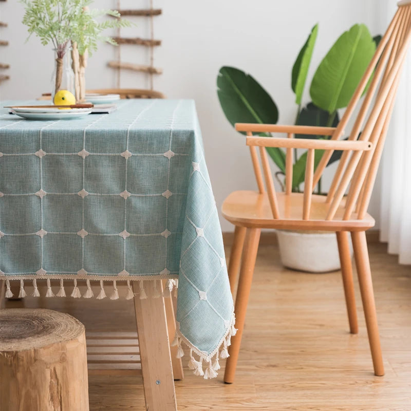 Custom Linen Tablecloth with Blue Stripes - Elegant Christmas Table Cover, Customizable Size for Banquet Dining 9