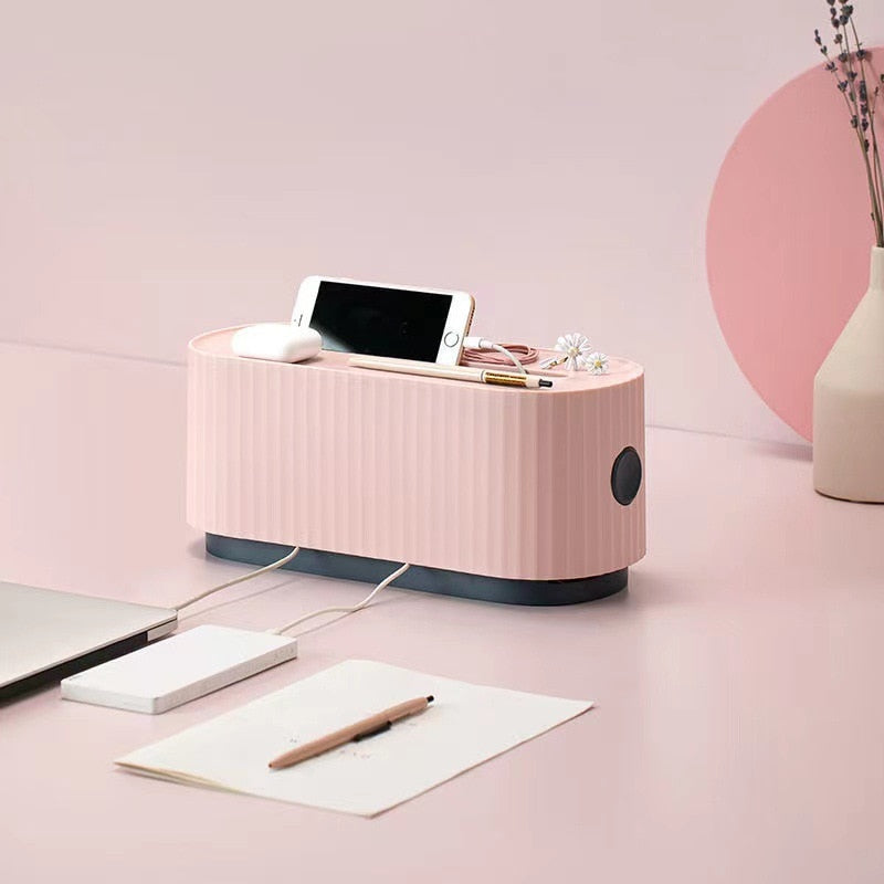 Stylish decorative cable storage box in sleek gray, crafted from durable wood with a smooth finish. Features a minimalist design with a lift-off lid, perfect 1