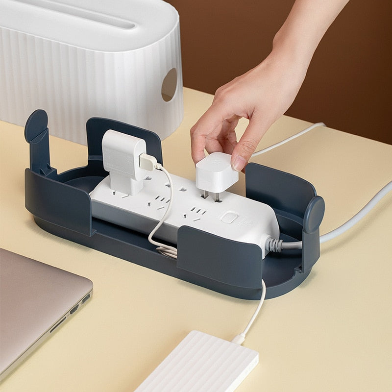 Sleek decorative cable storage box in a modern minimalist design, crafted from durable wood with a smooth white finish. Features a spacious interior for organizing cables 3
