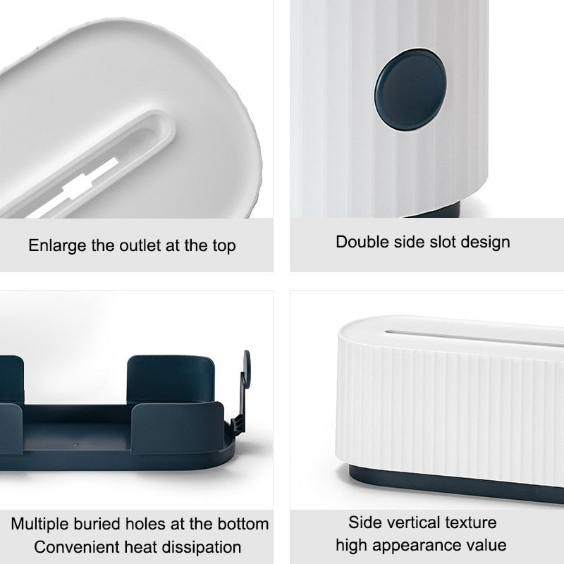 Stylish decorative cable storage box in a sleek white finish, designed to organize and conceal cords and cables. Features a modern, minimalist design with a removable 8