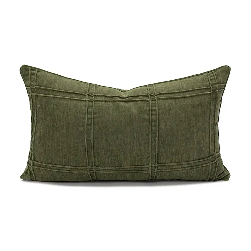 Decorative green pillow cover featuring a modern geometric design, crafted from soft, durable cotton. Perfect for adding a stylish accent to any home decor. 14