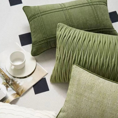 Decorative green pillow cover featuring a modern geometric design, made from soft, durable fabric. Ideal for adding a stylish touch to your home decor with its 3