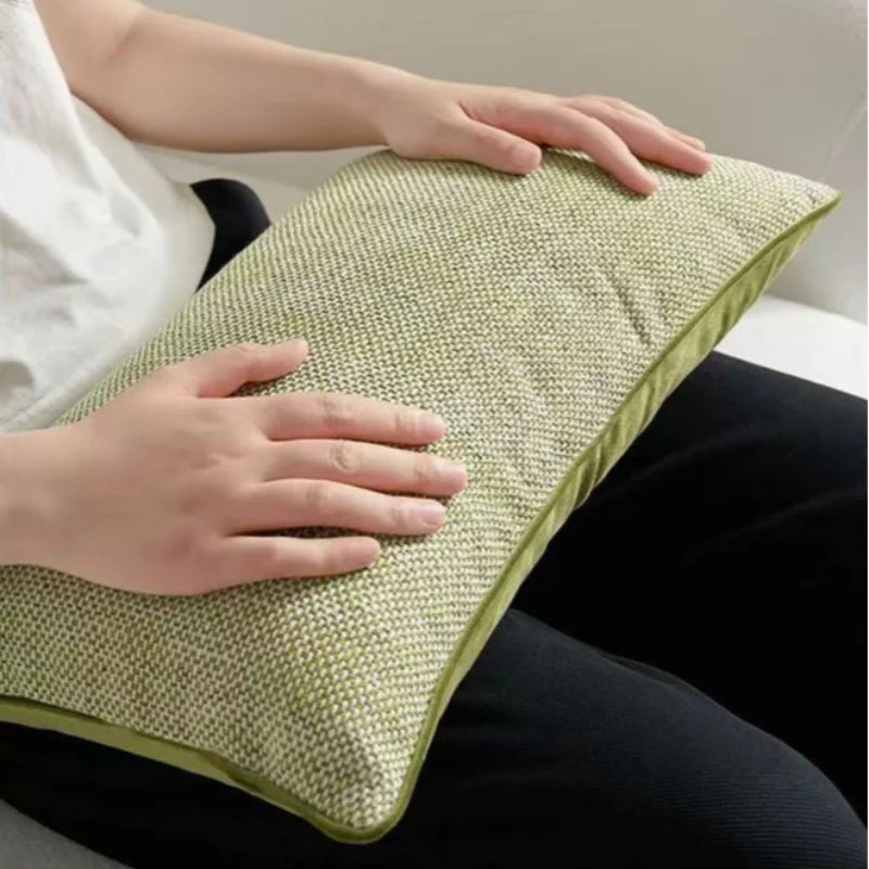 Decorative green pillow cover featuring a modern geometric design, made of soft cotton blend fabric. Ideal for adding a stylish touch to your home decor, this 4