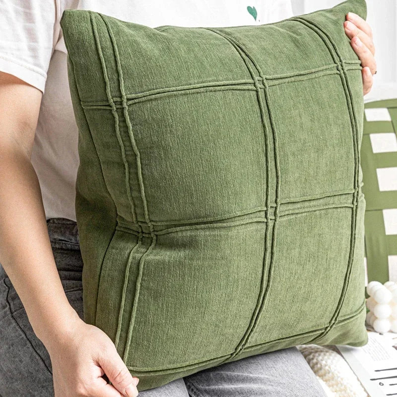 Decorative green pillow cover featuring a modern geometric design, made from high-quality cotton. The vibrant color and stylish pattern add a contemporary touch to any home 5