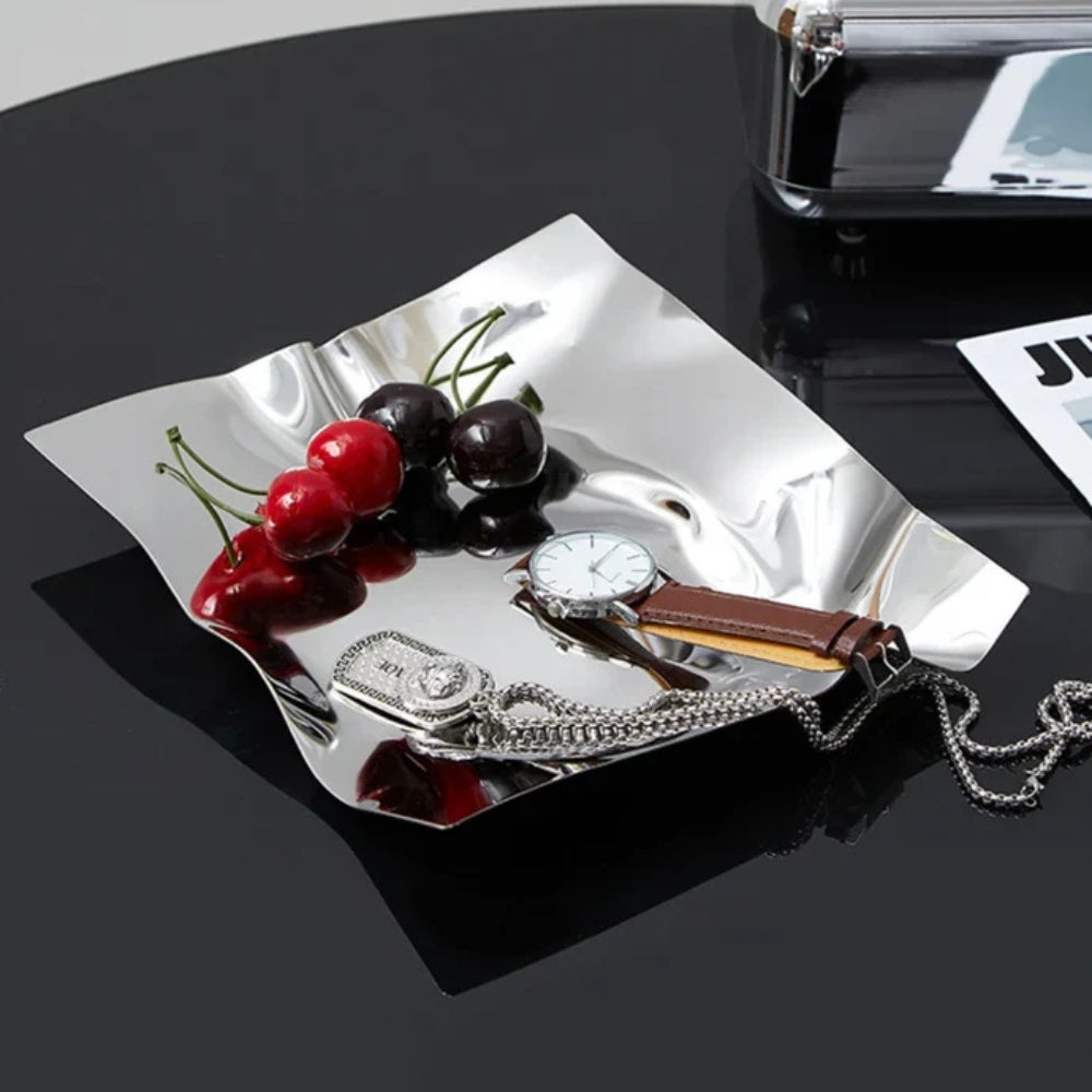Decorative tray – Hand-polished stainless steel – Artistic wrinkled design – Modern home accent 2