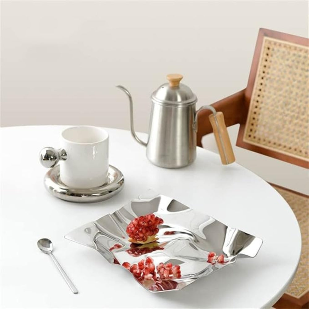 Decorative tray – Hand-polished stainless steel – Artistic wrinkled design – Modern home accent 3