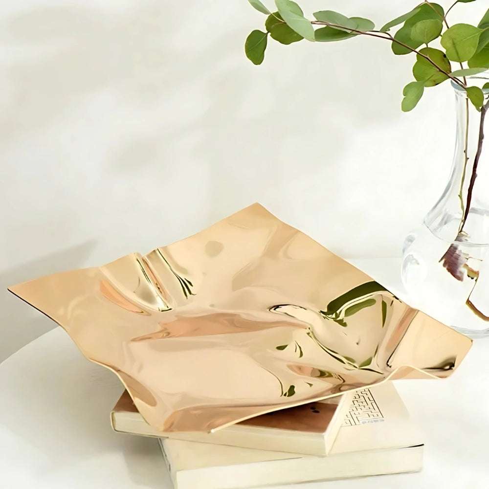 Decorative tray – Hand-polished stainless steel – Artistic wrinkled design – Modern home accent 5