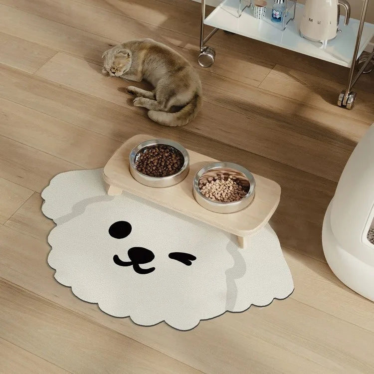 Absorbent diatom mud cat food mat in natural beige with a non-slip design, featuring a sleek surface to prevent spills and messes while enhancing 1