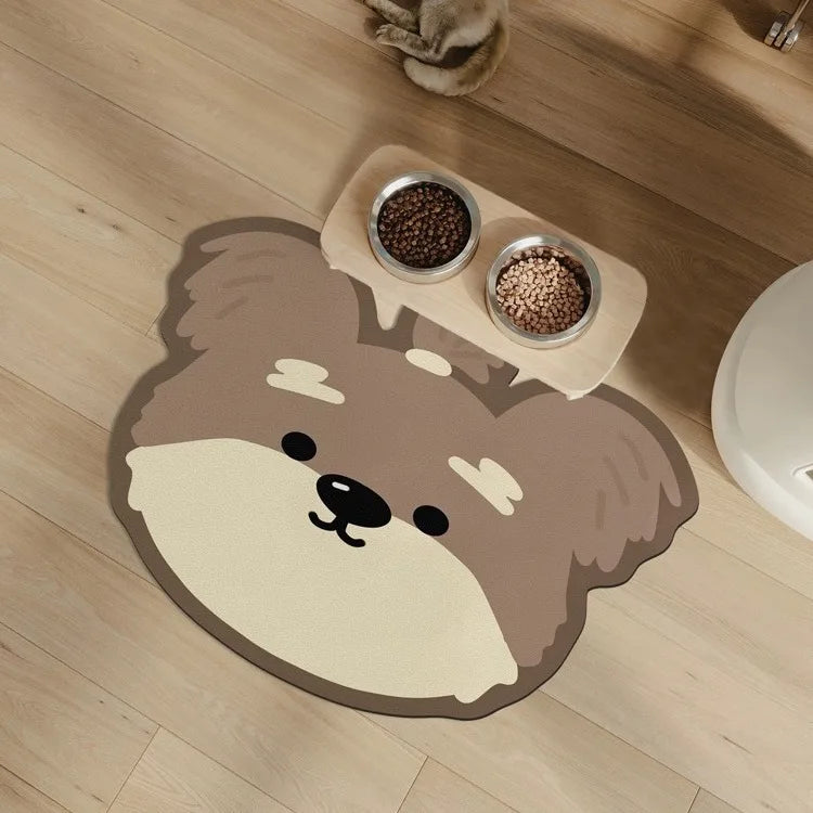 Absorbent diatom mud cat food mat in natural beige, featuring a non-slip design to keep pet bowls in place. Ideal for preventing spills and 2