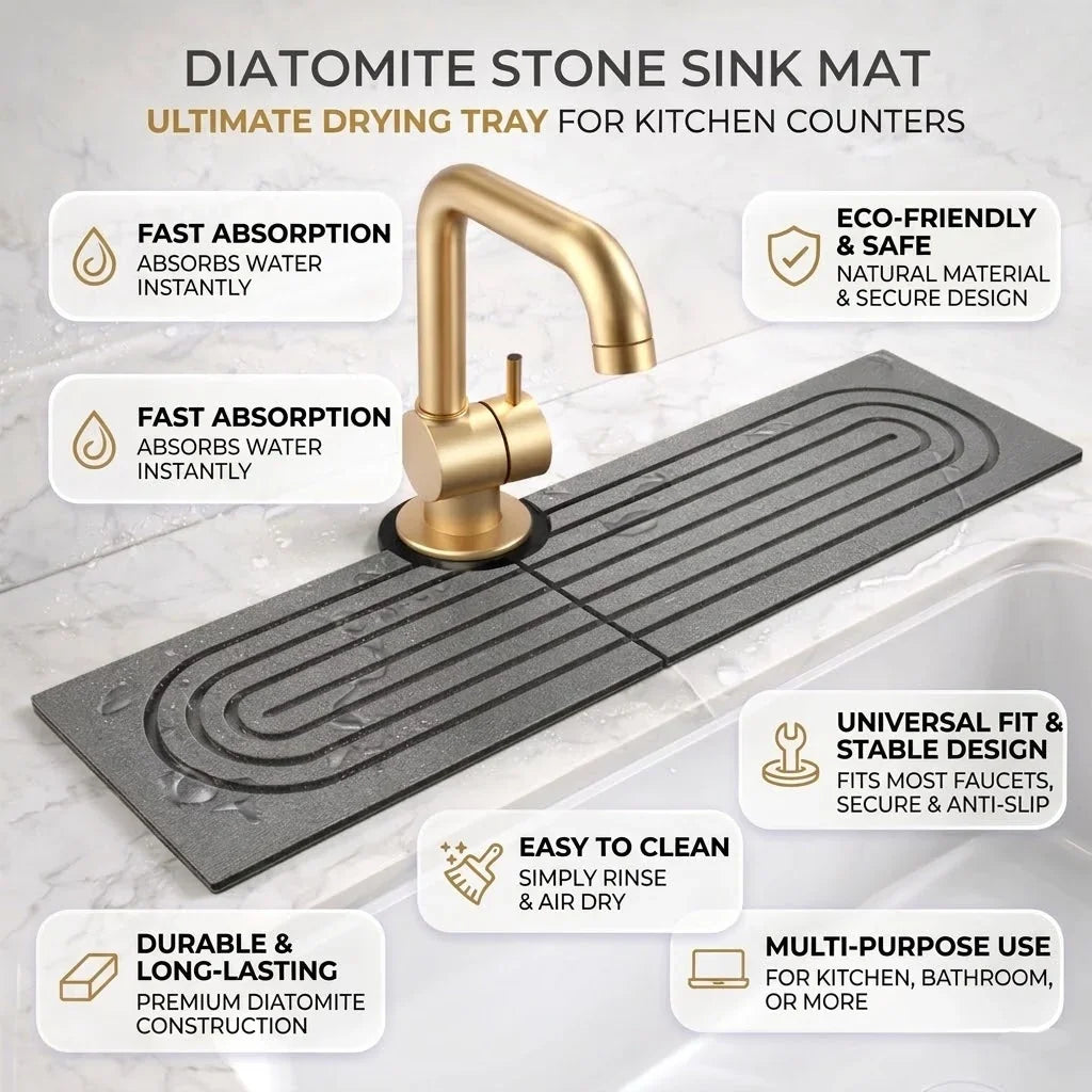 Diatomaceous Earth Dish Drying Mat – Faucet Cutout Design 2