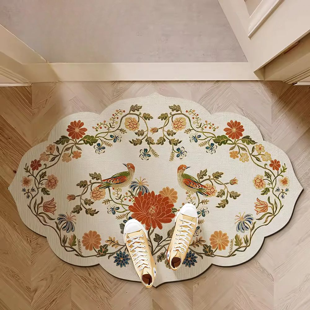 Diatomaceous bath mat – Floral design – Quick-dry and anti-slip – Elegant bathroom rug 0