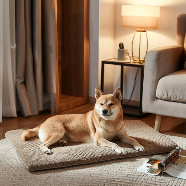 Large dog bed mat in ultra-comfort plush material, featuring a non-slip design. Ideal cozy retreat for all breeds, it combines durability with a soft 1