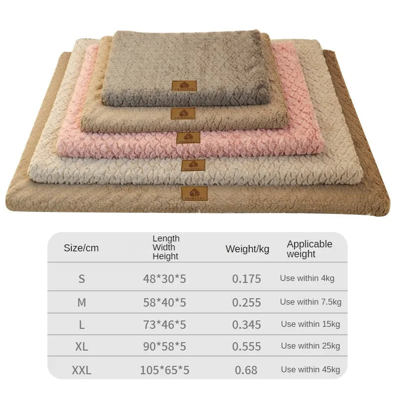 Large dog bed mat in soft plush fabric, featuring a non-slip design for stability. Ideal for all breeds, this cozy retreat comes in a soothing neutral 5