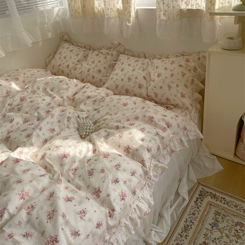 Duvet cover set – 100% cotton – Embroidered pink floral design – Queen or King size options 0