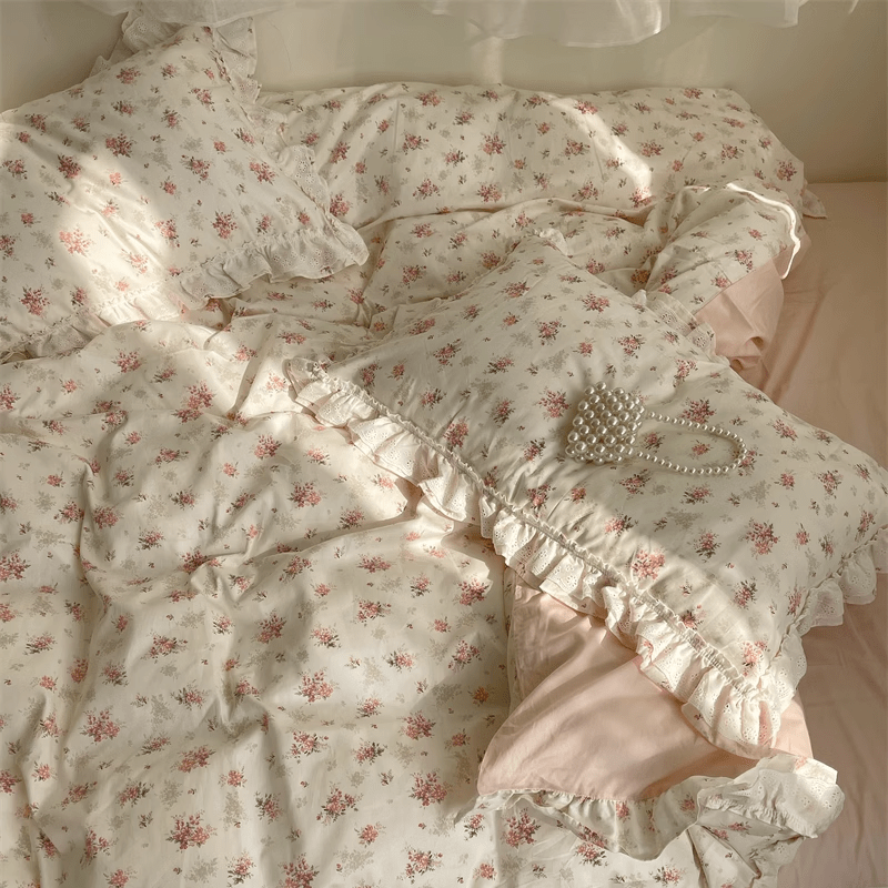 Duvet cover set – 100% cotton – Embroidered pink floral design – Queen or King size options 3