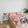 Duvet cover set – 100% cotton – Pink stripe design – Queen or king size – Modern bedroom essential 0