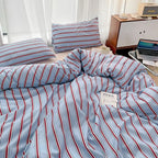 Duvet cover set – Washed cotton – Red and blue stripe design – Kids and adults bedding 1