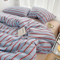 Duvet cover set – Washed cotton – Red and blue stripe design – Kids and adults bedding 3
